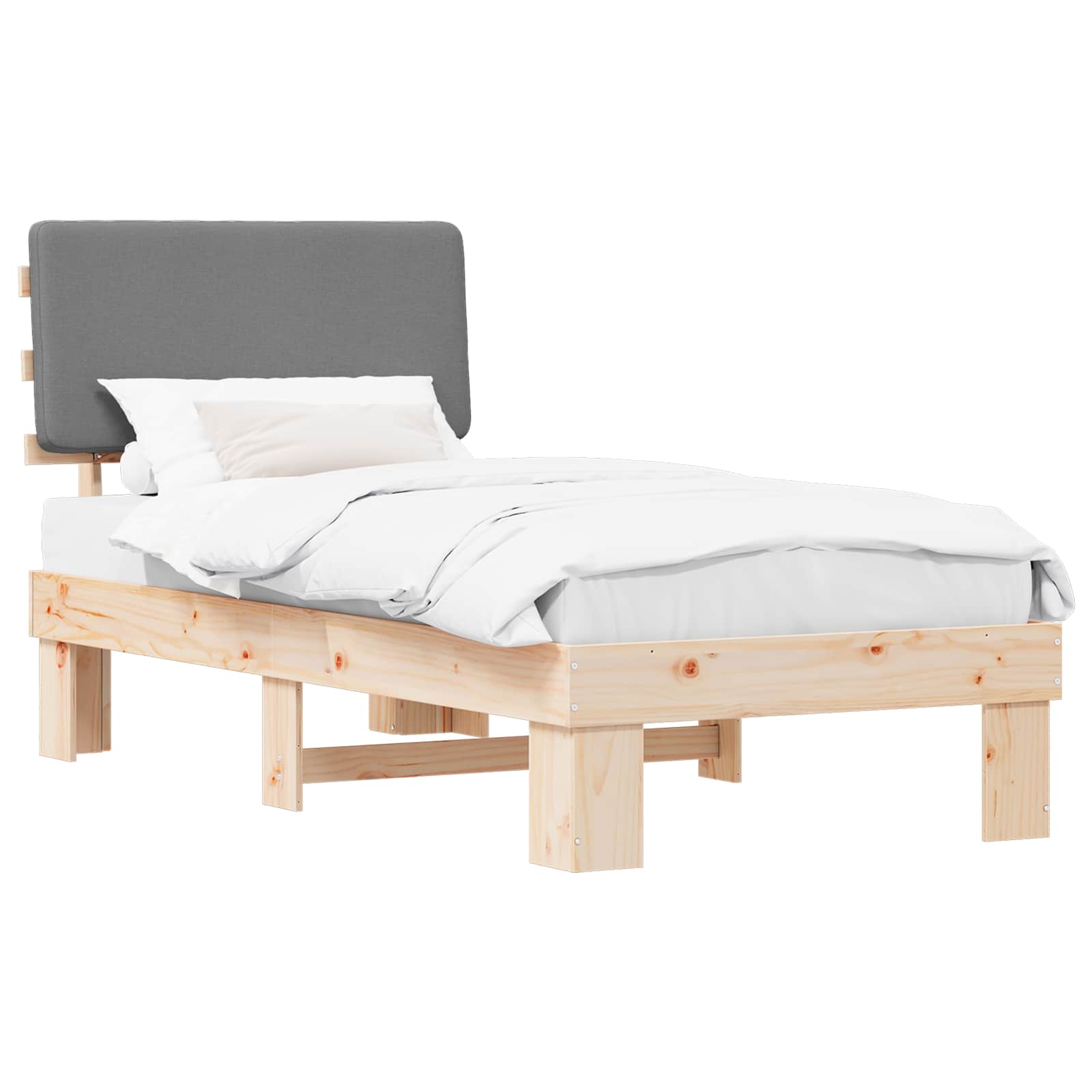 Bettgestell mit gepolstertem Kopfteil Hellgrau 90 x 190 cm
