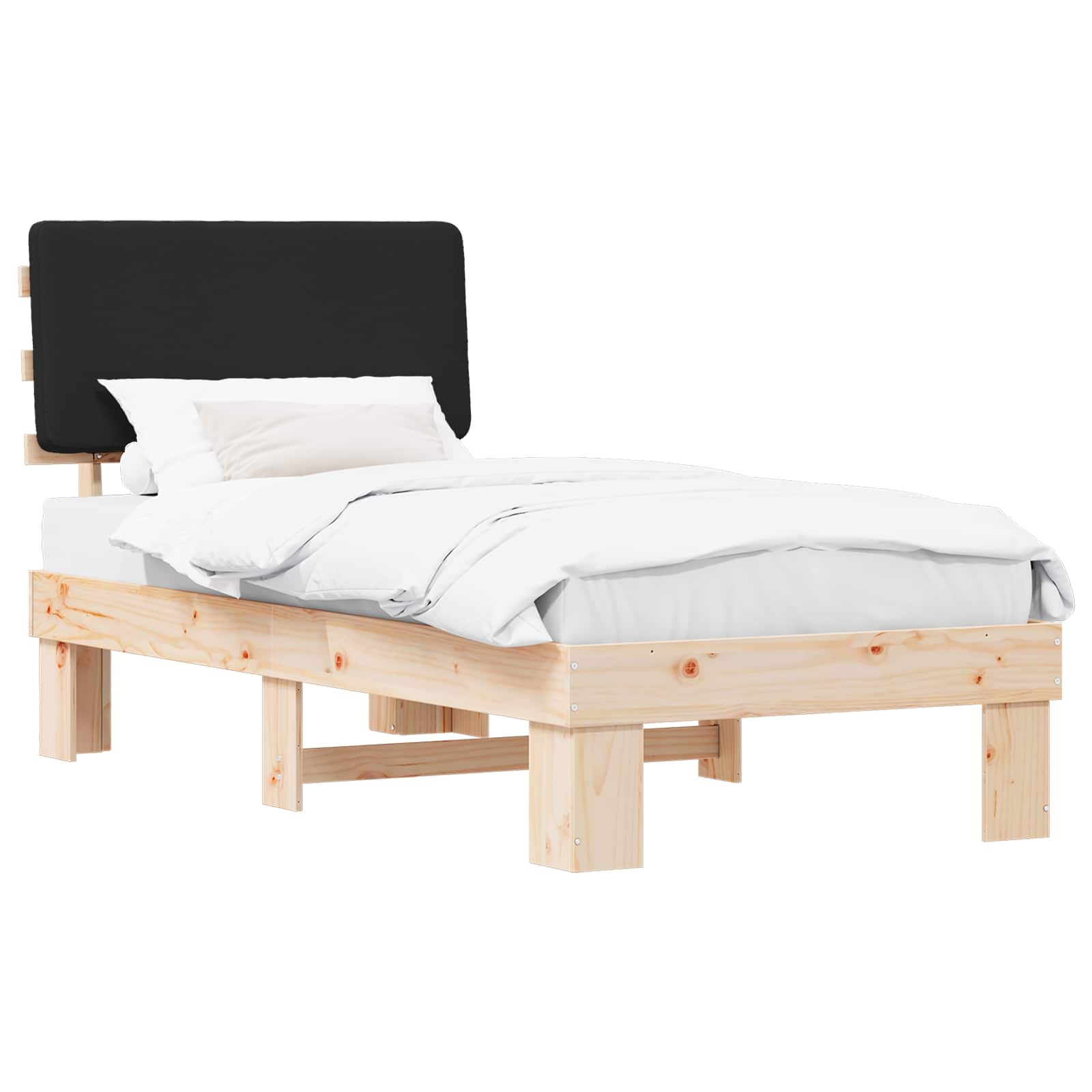Bettgestell mit gepolstertem Kopfteil Schwarz 90 x 190 cm
