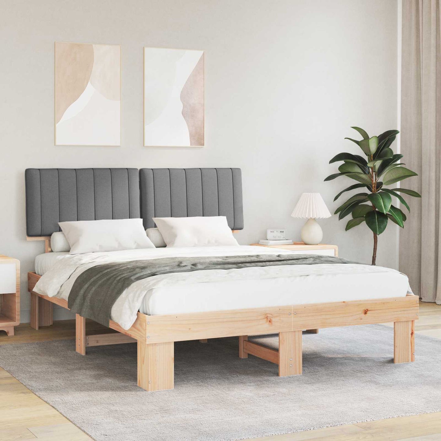 Bettgestell mit gepolstertem Kopfteil Hellgrau 160 x 200 cm