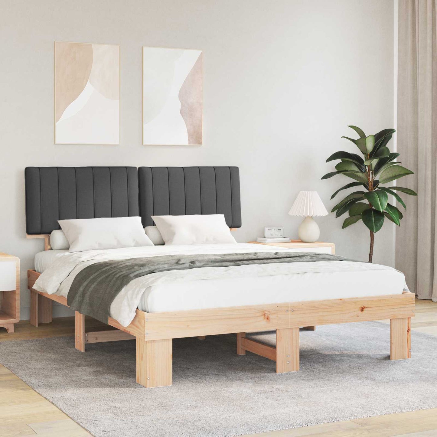 Bettgestell mit gepolstertem Kopfteil Dunkelgrau 160 x 200 cm