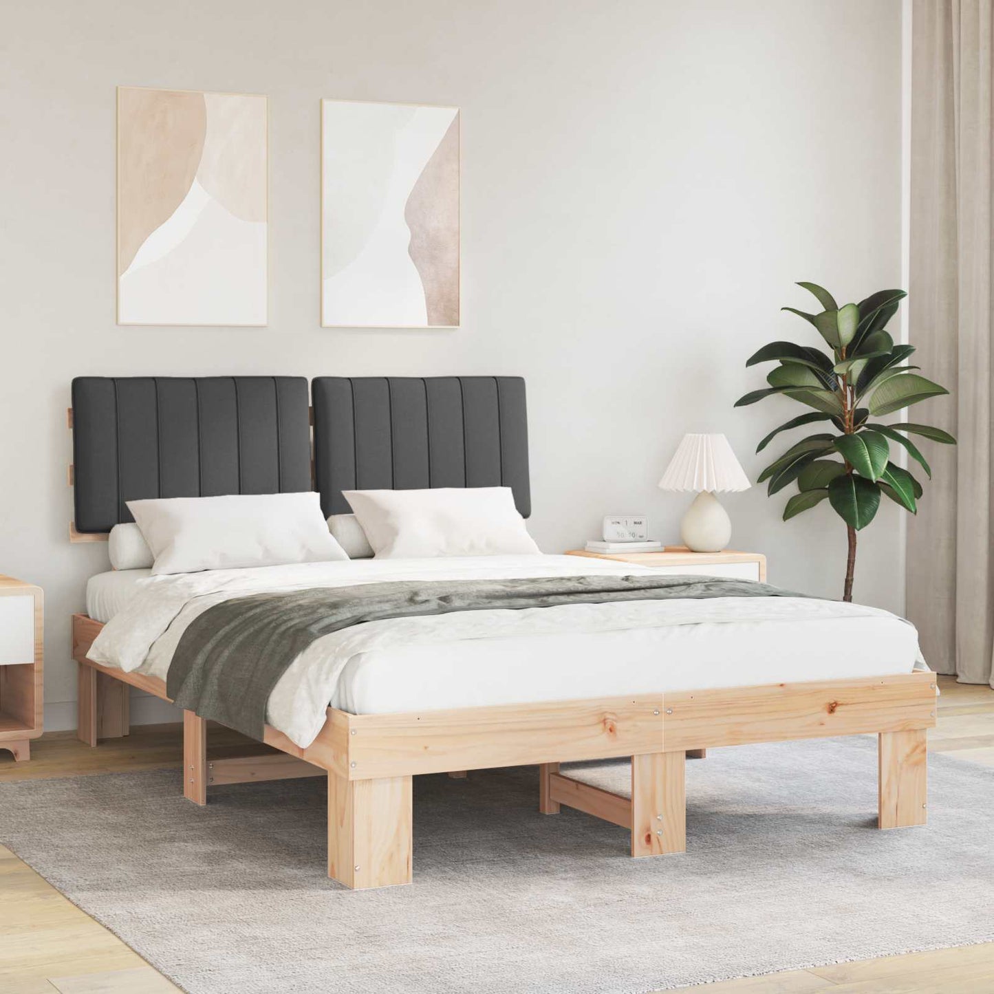 Bettgestell mit gepolstertem Kopfteil Dunkelgrau 140 x 200 cm