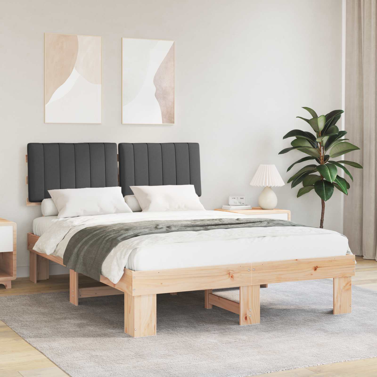 Bettgestell mit gepolstertem Kopfteil Dunkelgrau 140 x 200 cm