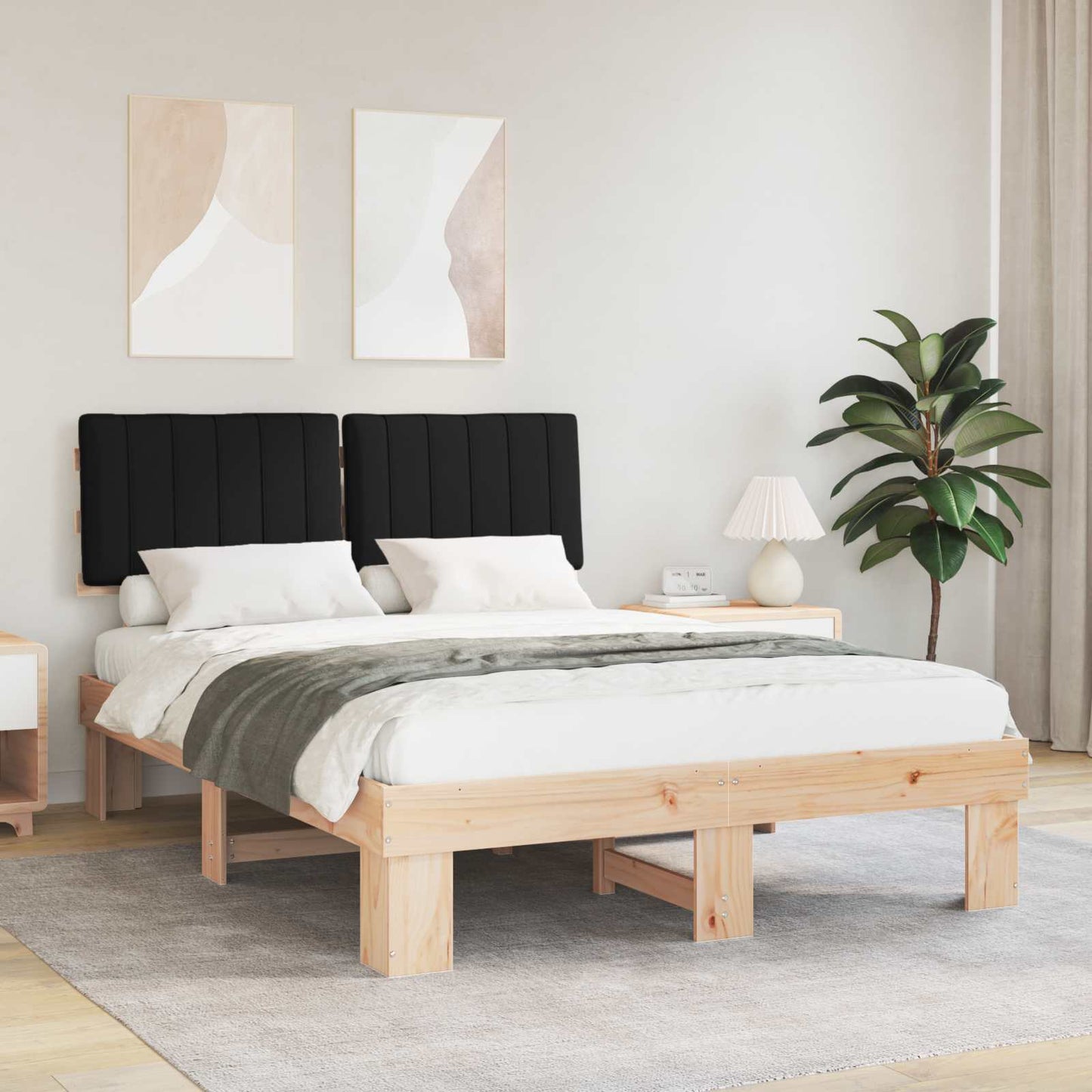 Bettgestell mit gepolstertem Kopfteil Schwarz 140 x 200 cm