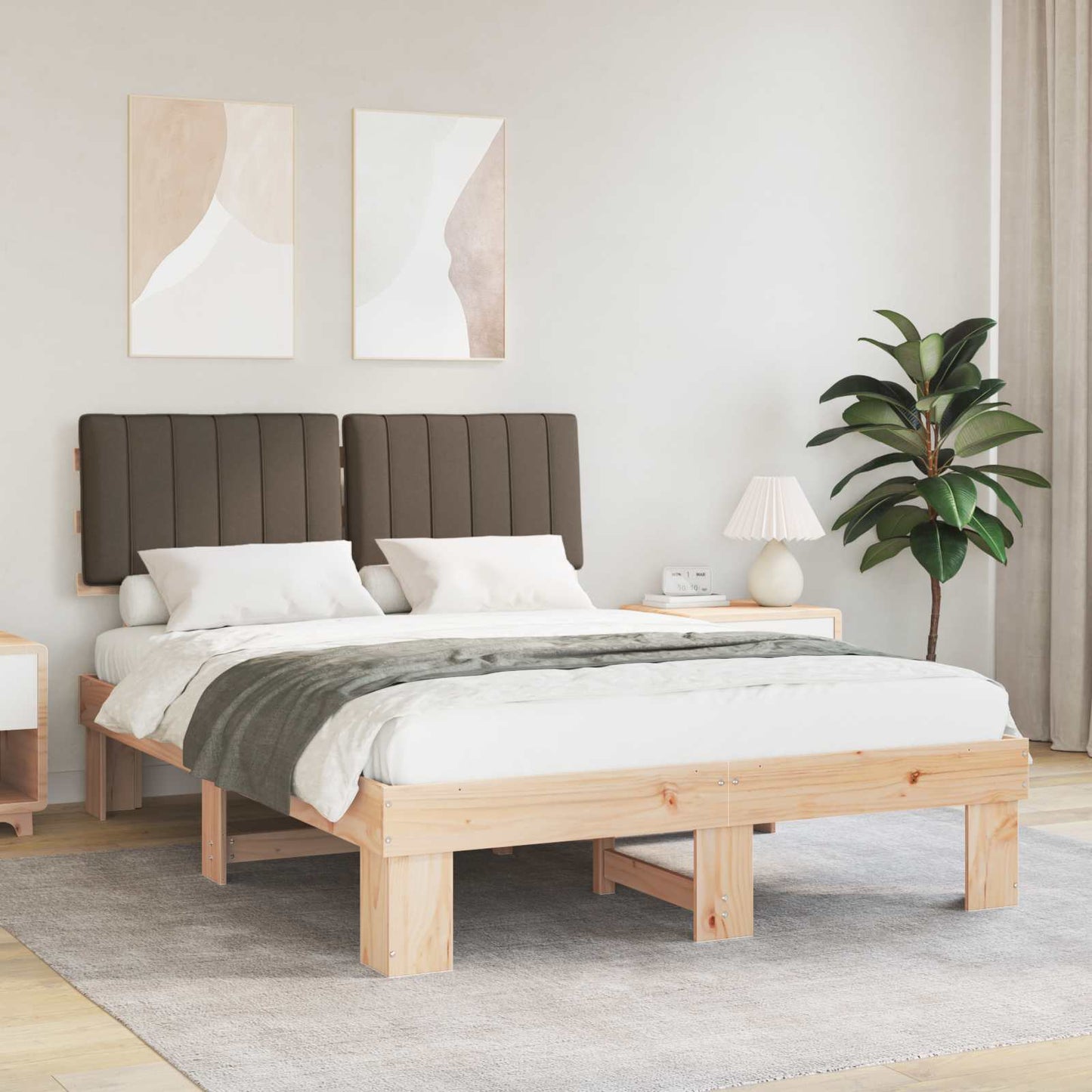 Bettgestell mit gepolstertem Kopfteil Taupe 140 x 200 cm