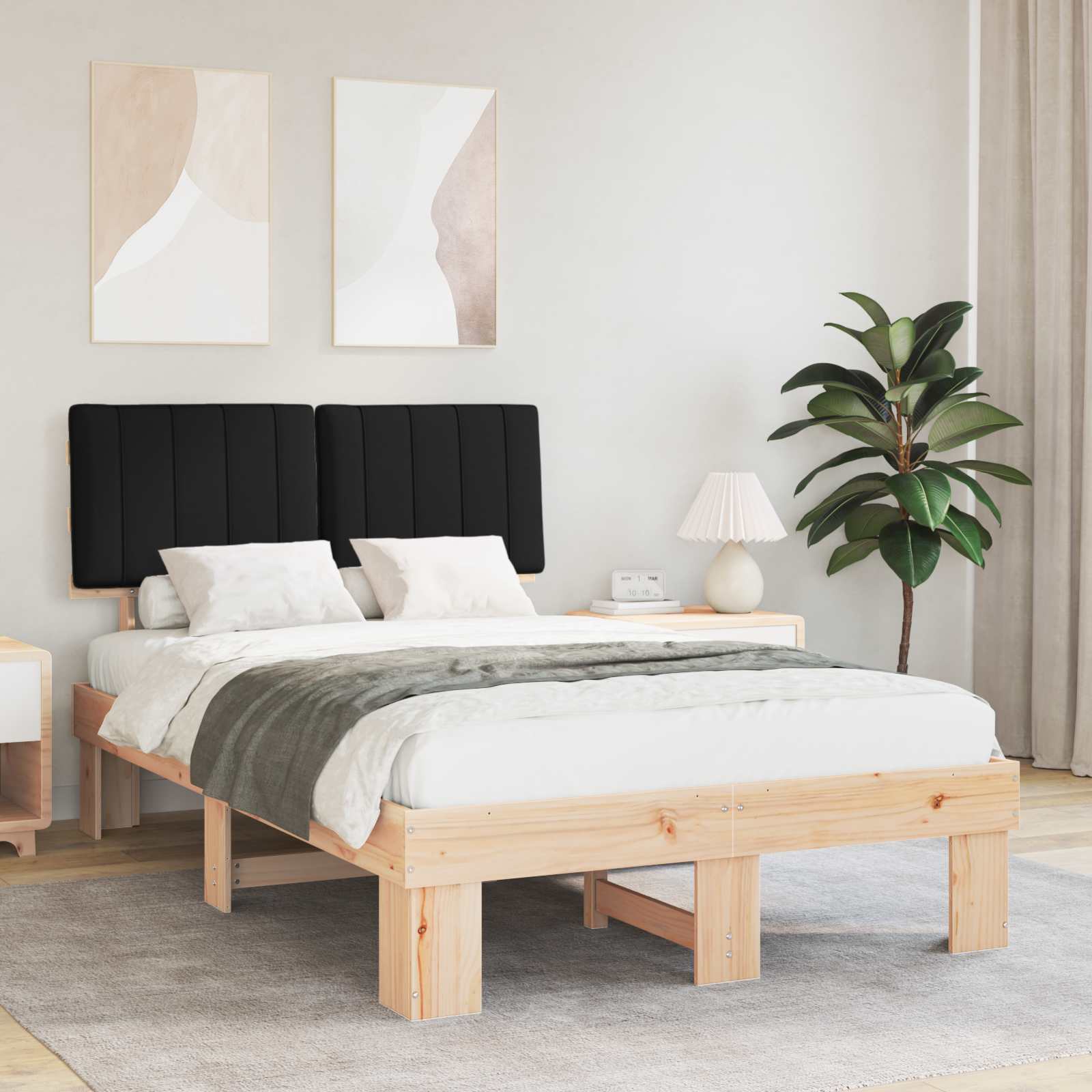 Bettgestell mit gepolstertem Kopfteil Schwarz 120 x 190 cm