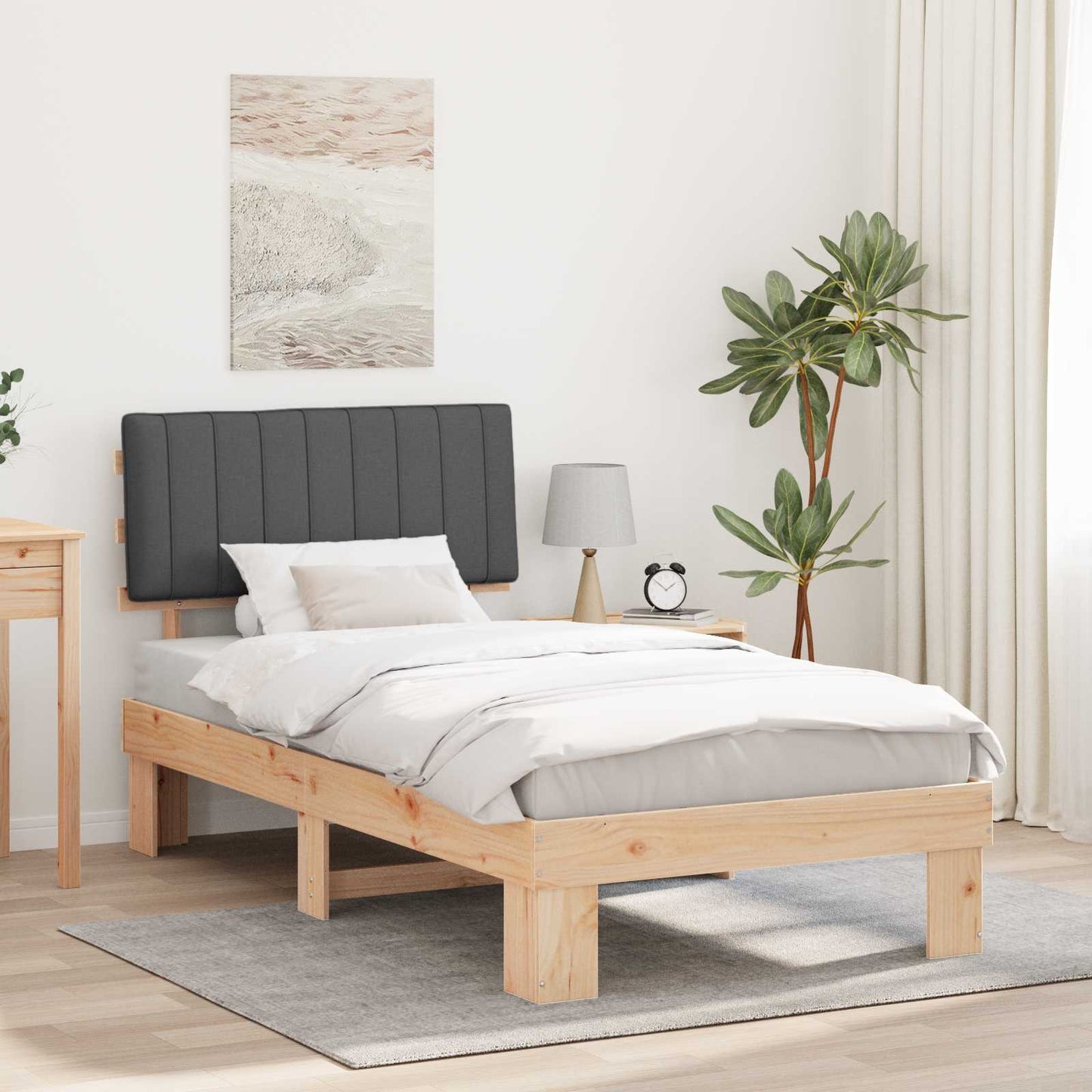Bettgestell mit gepolstertem Kopfteil Dunkelgrau 100 x 200 cm