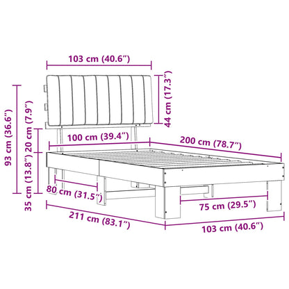 Bettgestell mit gepolstertem Kopfteil Dunkelgrau 100 x 200 cm