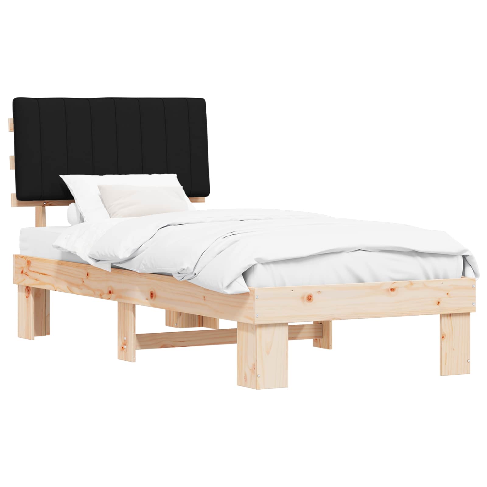 Bettgestell mit gepolstertem Kopfteil Schwarz 90 x 200 cm