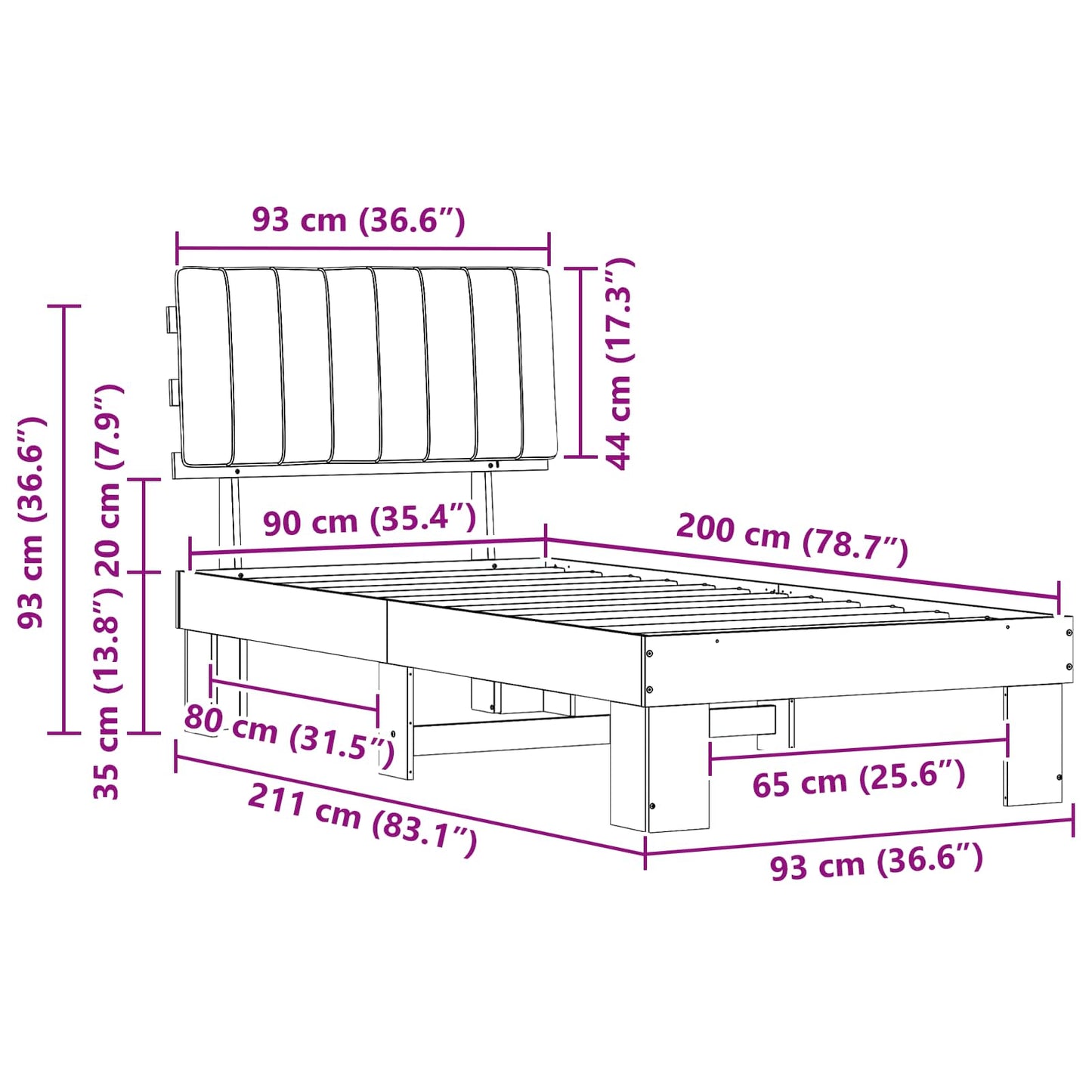 Bettgestell mit gepolstertem Kopfteil Hellgrau 90 x 200 cm