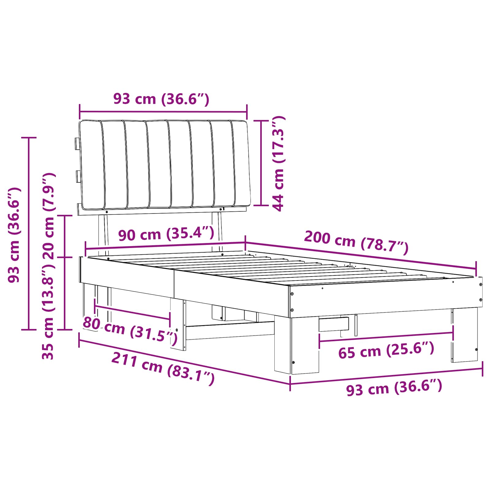 Bettgestell mit gepolstertem Kopfteil Hellgrau 90 x 200 cm