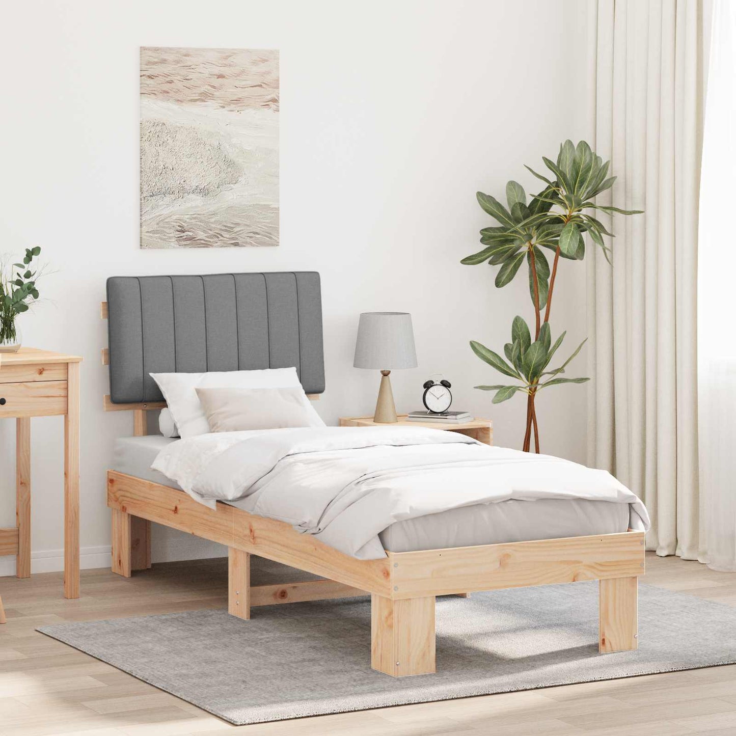 Bettgestell mit gepolstertem Kopfteil Hellgrau 80 x 200 cm