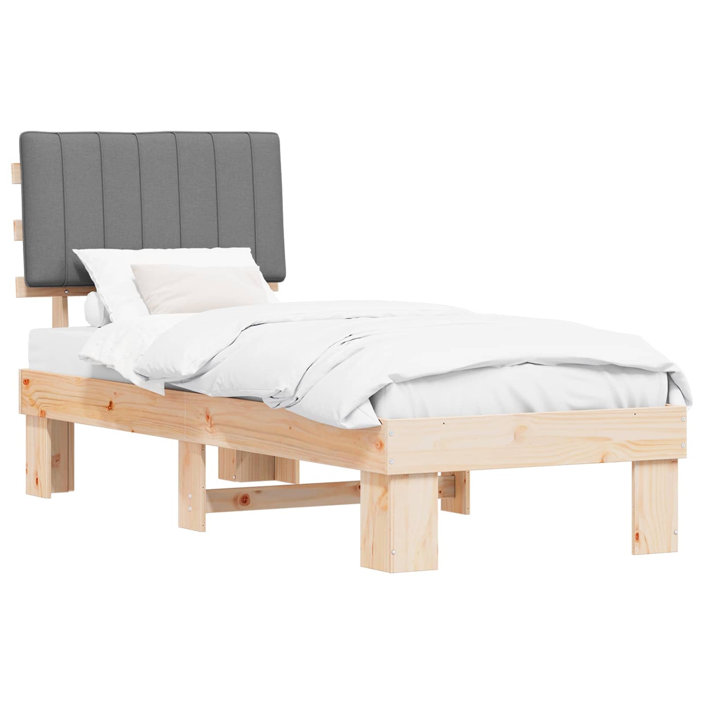 Bettgestell mit gepolstertem Kopfteil Hellgrau 80 x 200 cm
