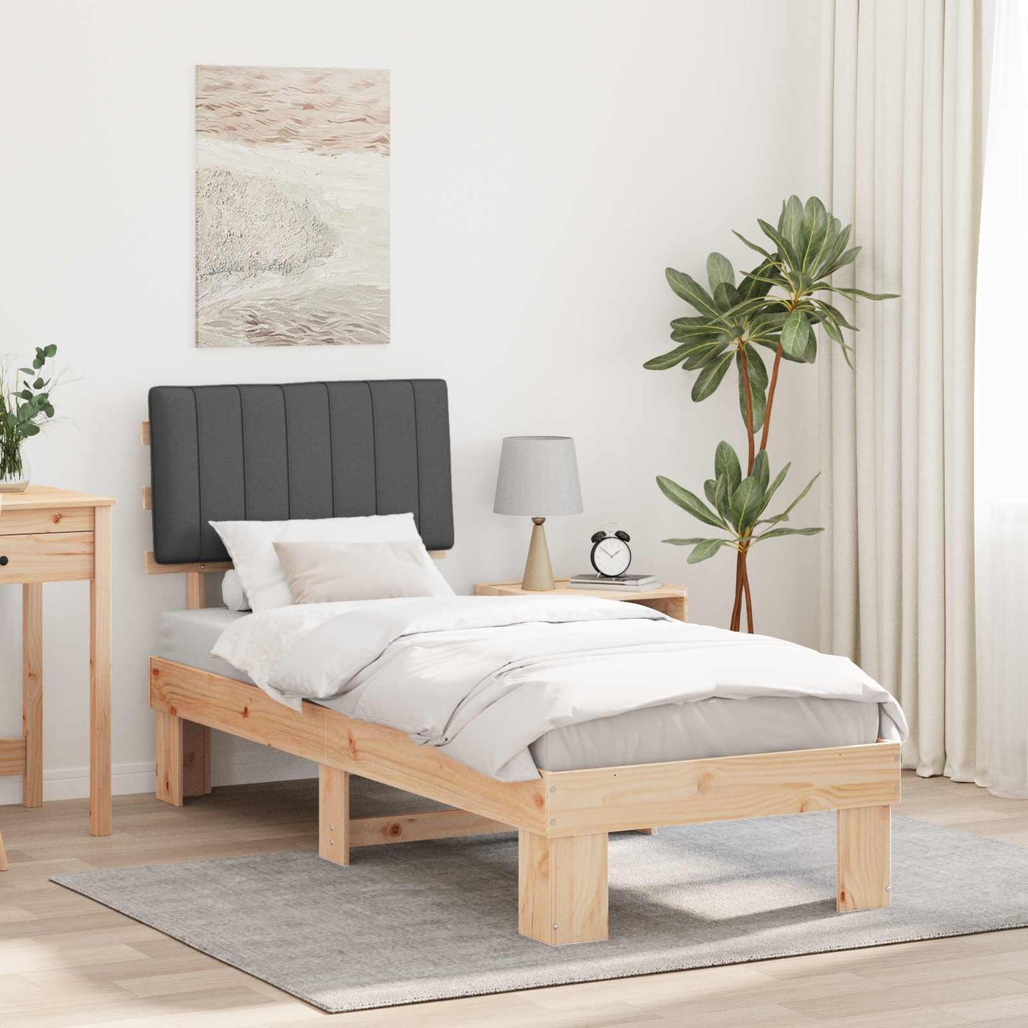 Bettgestell mit gepolstertem Kopfteil Dunkelgrau 80 x 200 cm