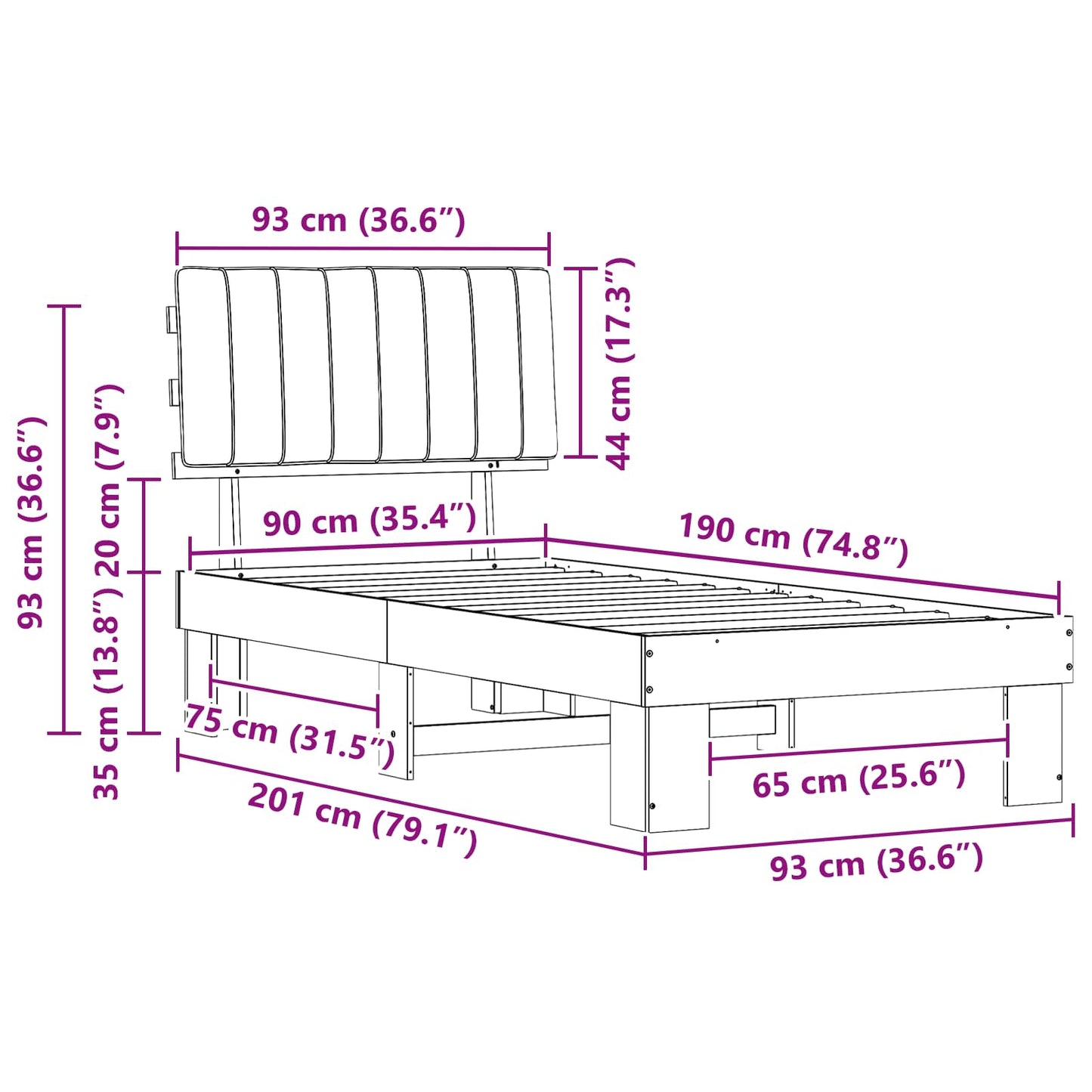 Bettgestell mit gepolstertem Kopfteil Taupe 90 x 190 cm
