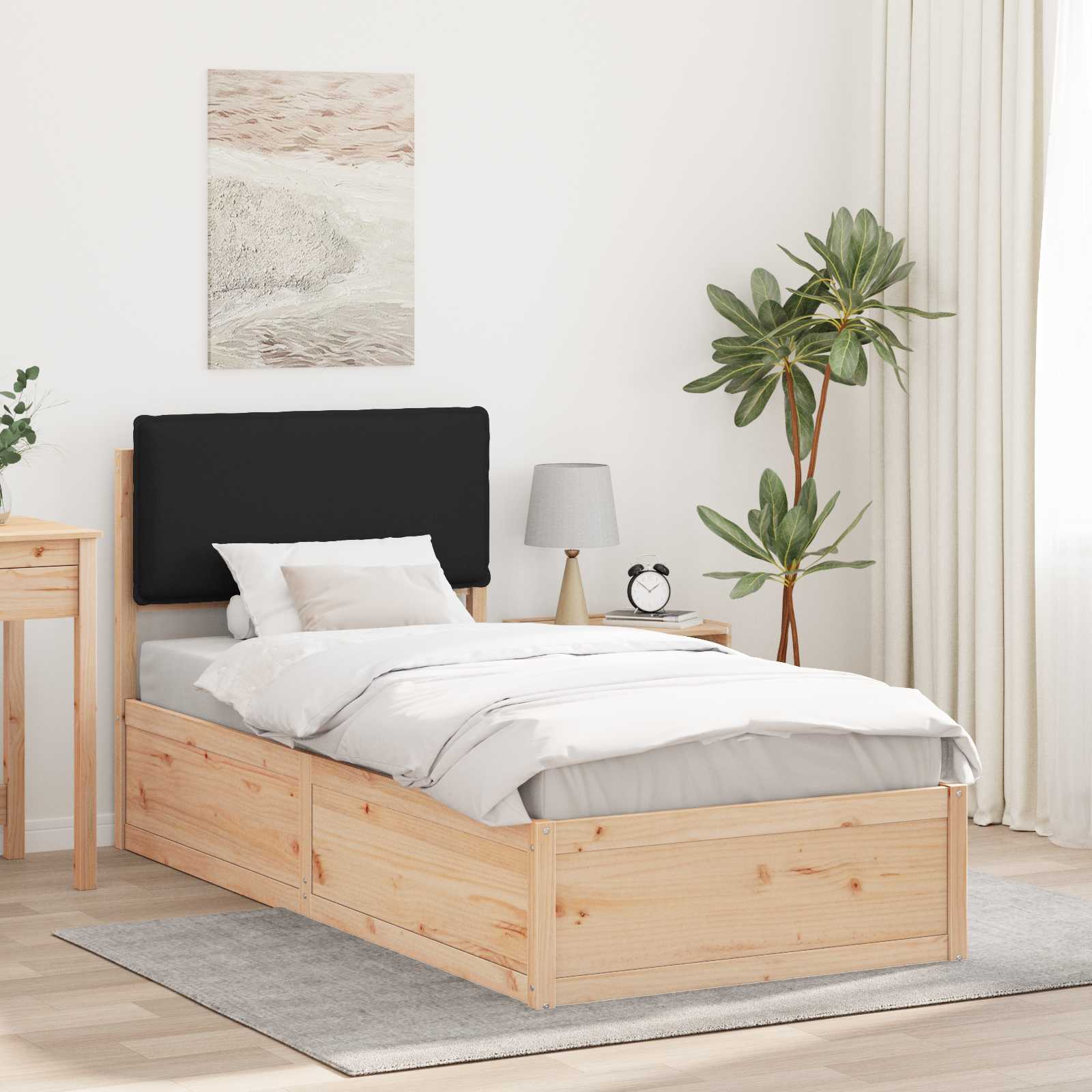 Bettgestell mit gepolstertem Kopfteil Schwarz 90 x 200 cm