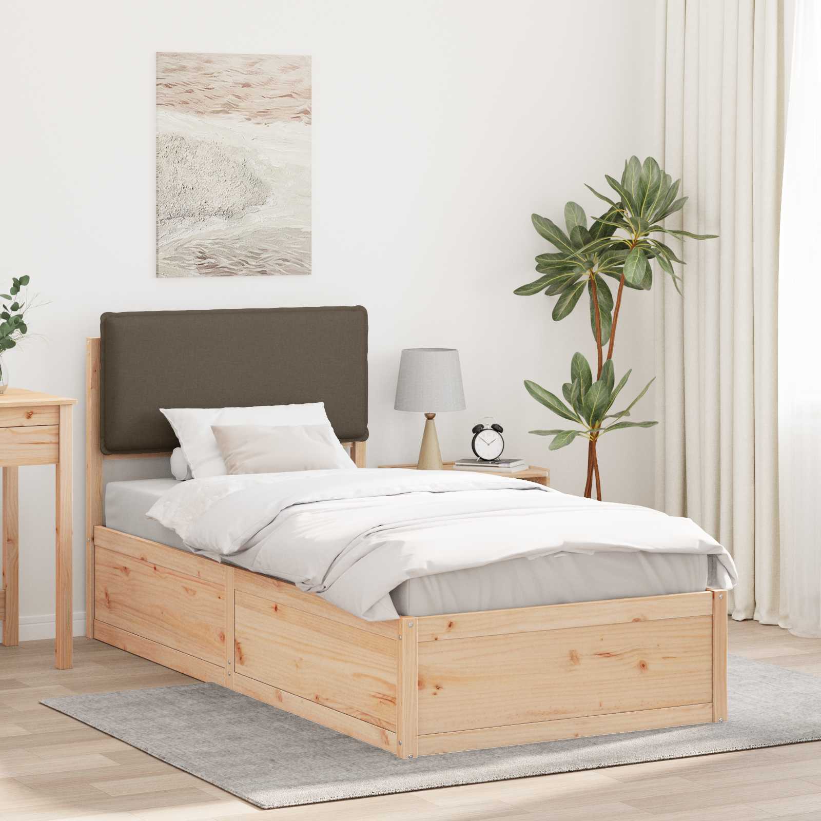 Bettgestell mit gepolstertem Kopfteil Taupe 90 x 190 cm