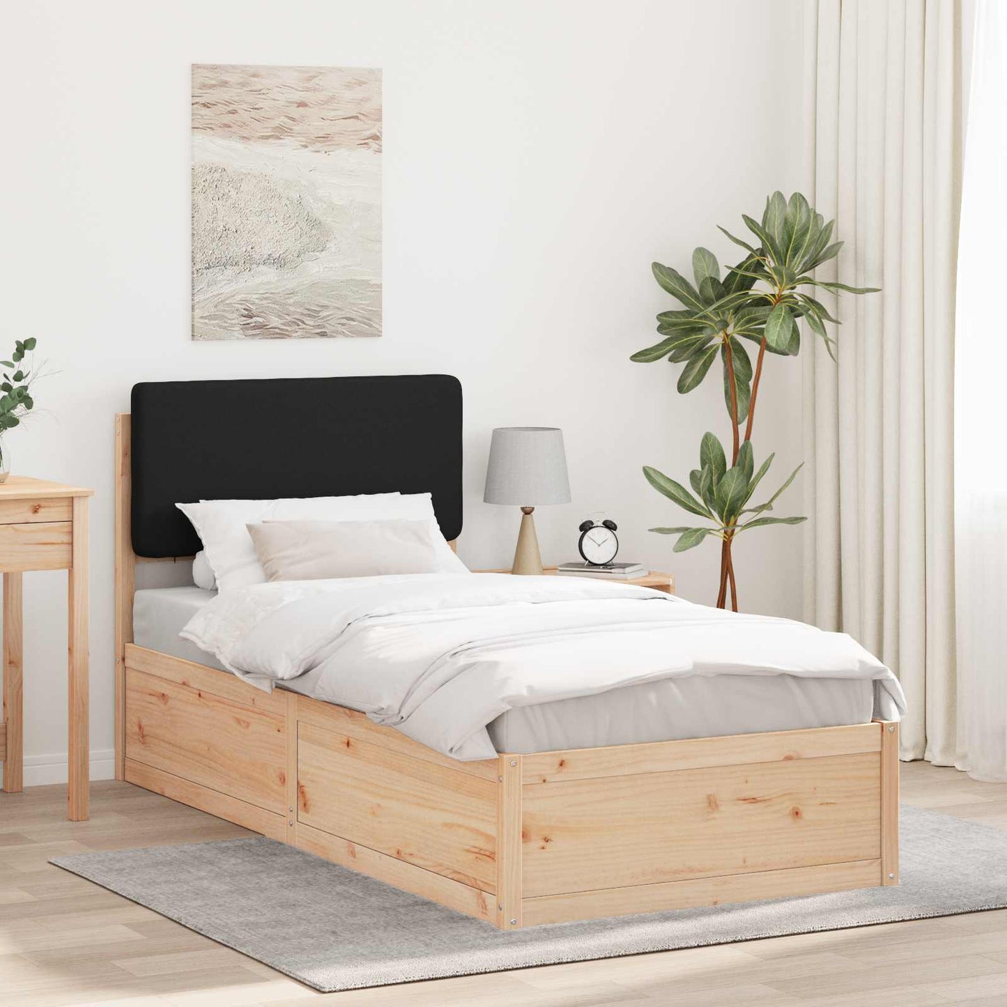 Bettgestell mit gepolstertem Kopfteil Schwarz 90 x 200 cm