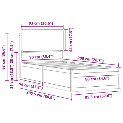 Bettgestell mit gepolstertem Kopfteil Taupe 90 x 200 cm