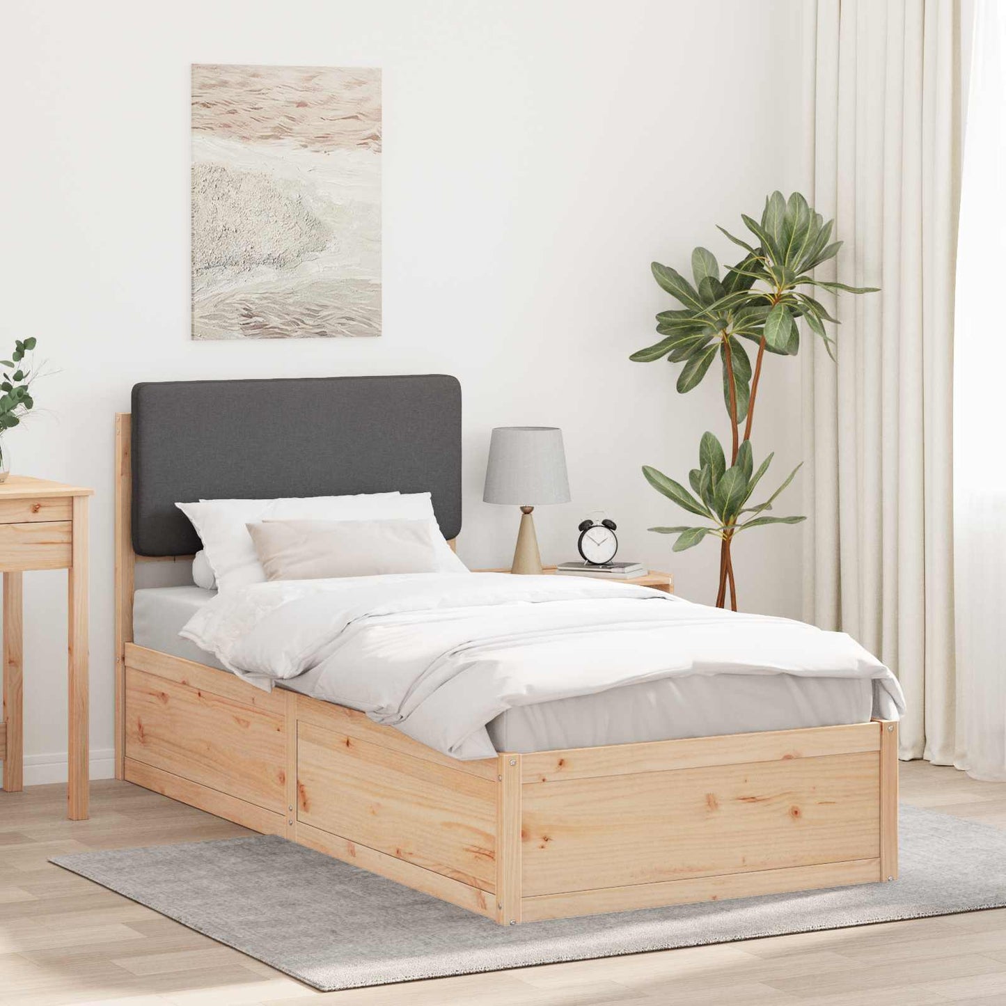 Bettgestell mit gepolstertem Kopfteil Dunkelgrau 80 x 200 cm