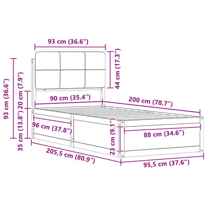 Bettgestell mit gepolstertem Kopfteil Dunkelgrau 90 x 200 cm