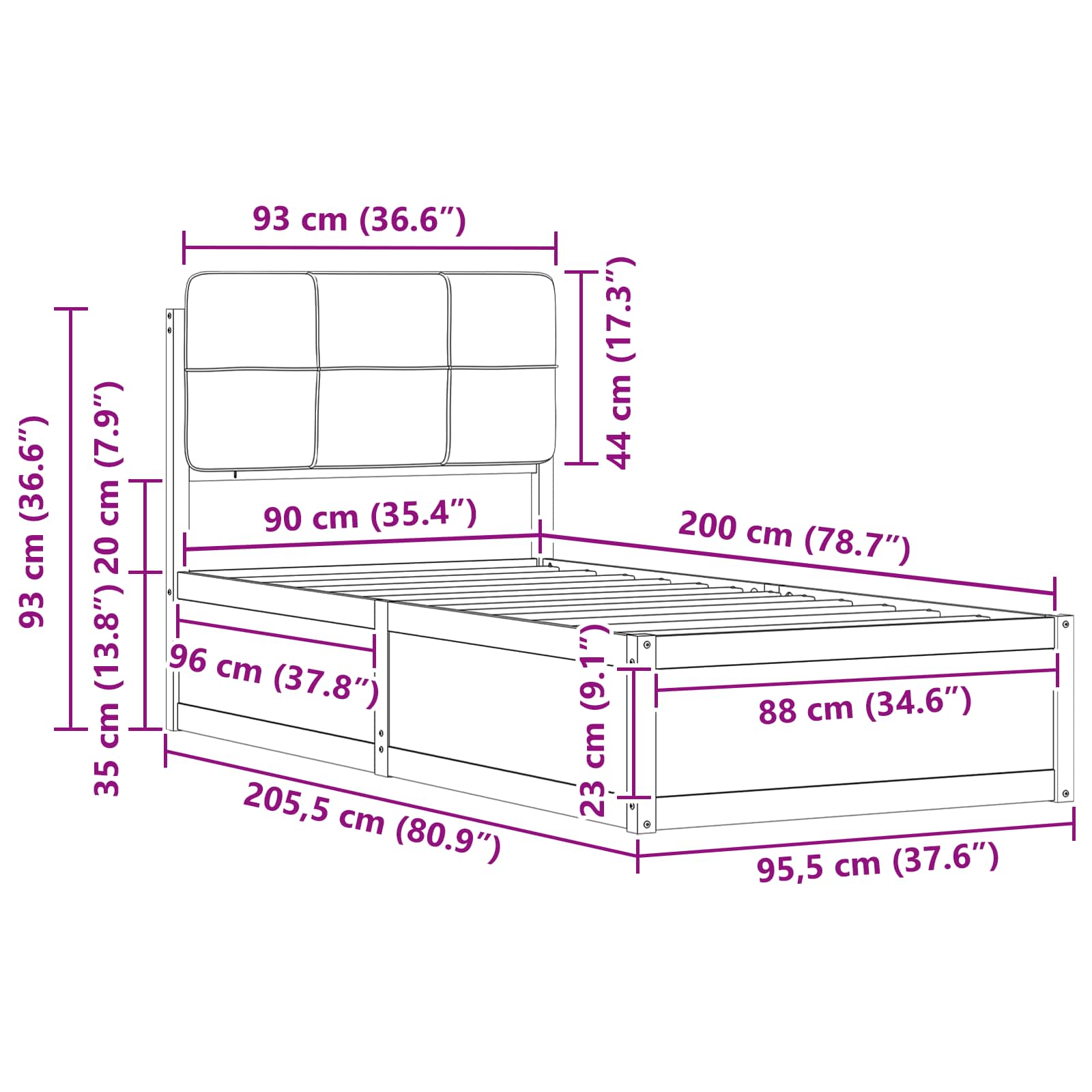 Bettgestell mit gepolstertem Kopfteil Taupe 90 x 200 cm