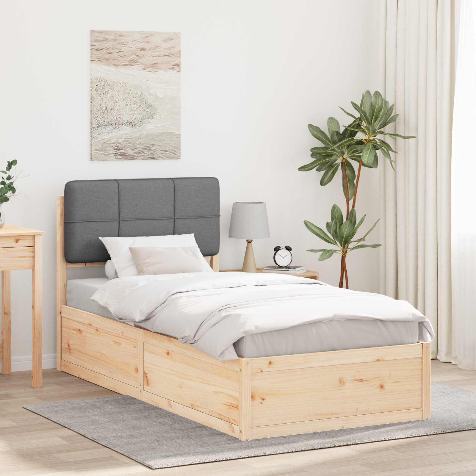 Bettgestell mit gepolstertem Kopfteil Hellgrau 80 x 200 cm