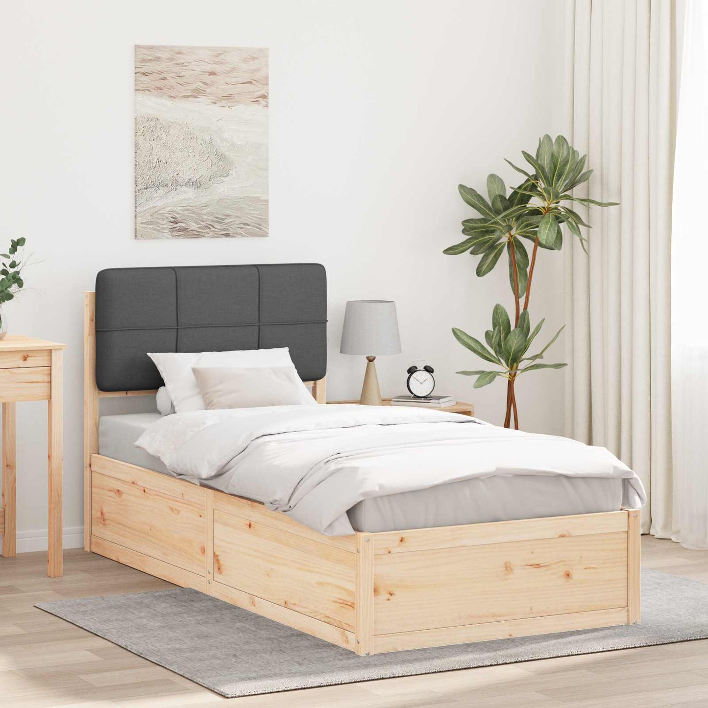 Bettgestell mit gepolstertem Kopfteil Dunkelgrau 80 x 200 cm