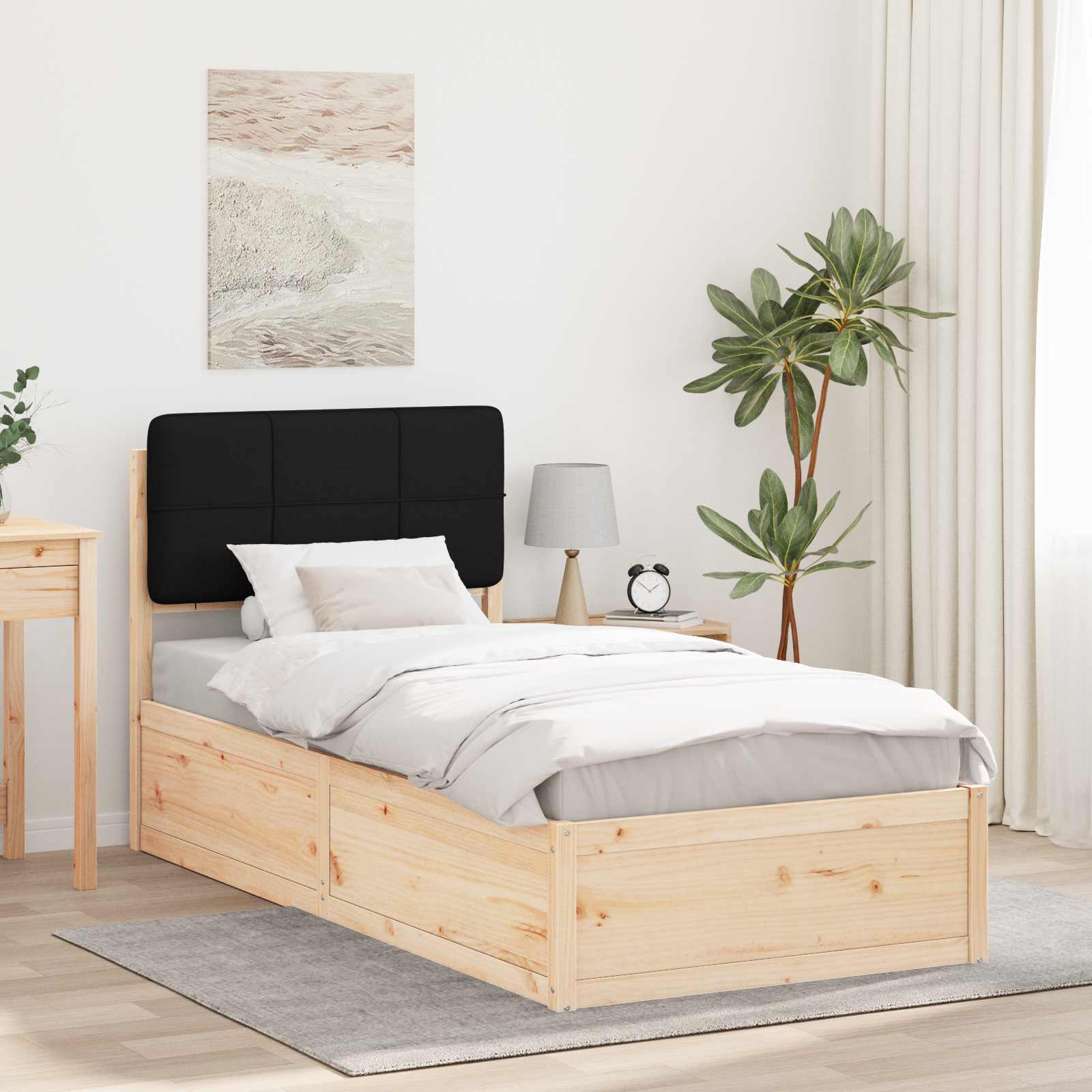 Bettgestell mit gepolstertem Kopfteil Schwarz 80 x 200 cm