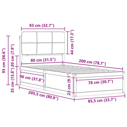 Bettgestell mit gepolstertem Kopfteil Schwarz 80 x 200 cm