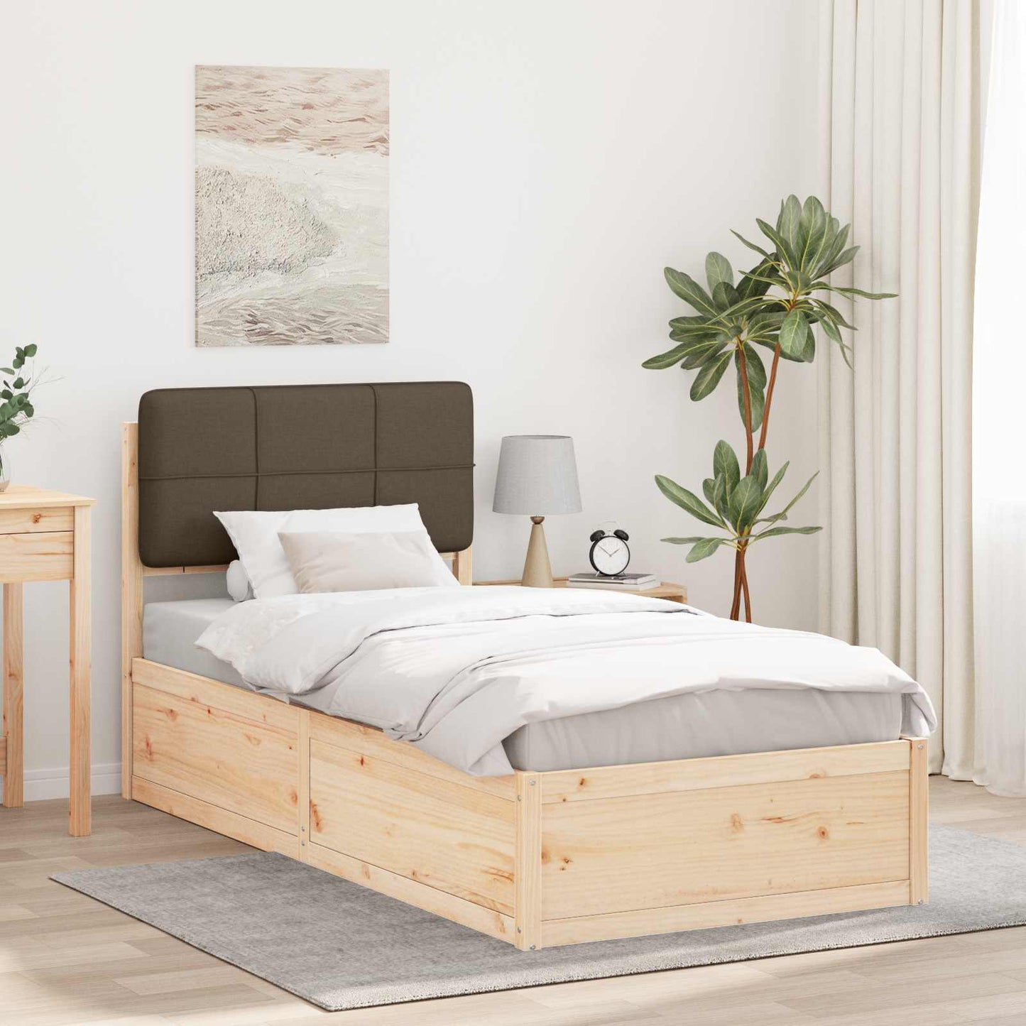 Bettgestell mit gepolstertem Kopfteil Taupe 90 x 190 cm