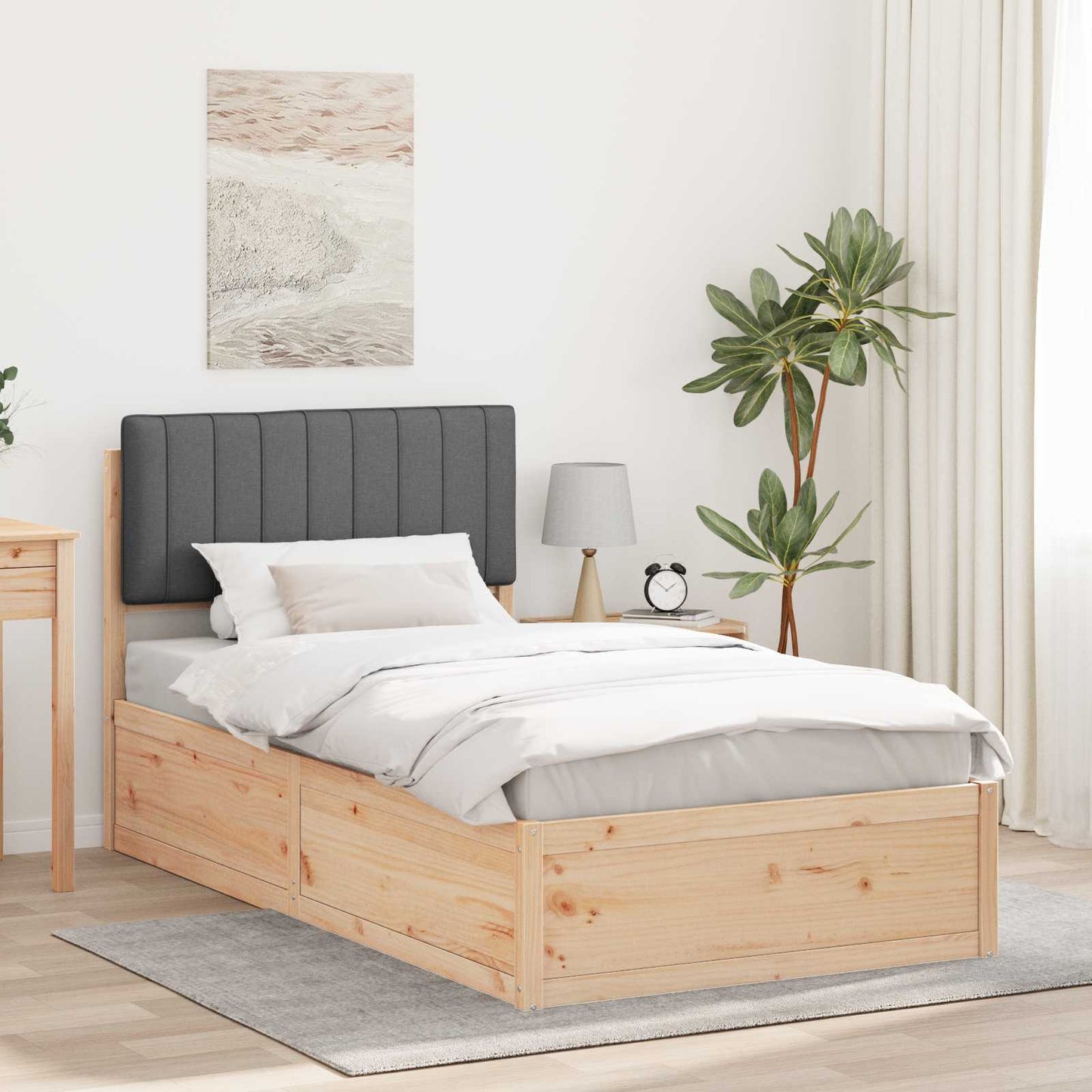 Bettgestell mit gepolstertem Kopfteil Dunkelgrau 100 x 200 cm