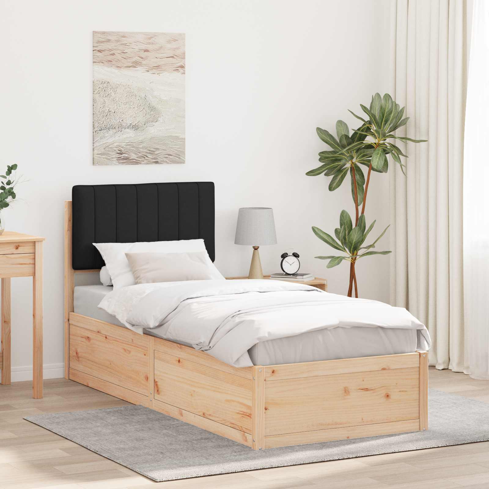 Bettgestell mit gepolstertem Kopfteil Schwarz 80 x 200 cm