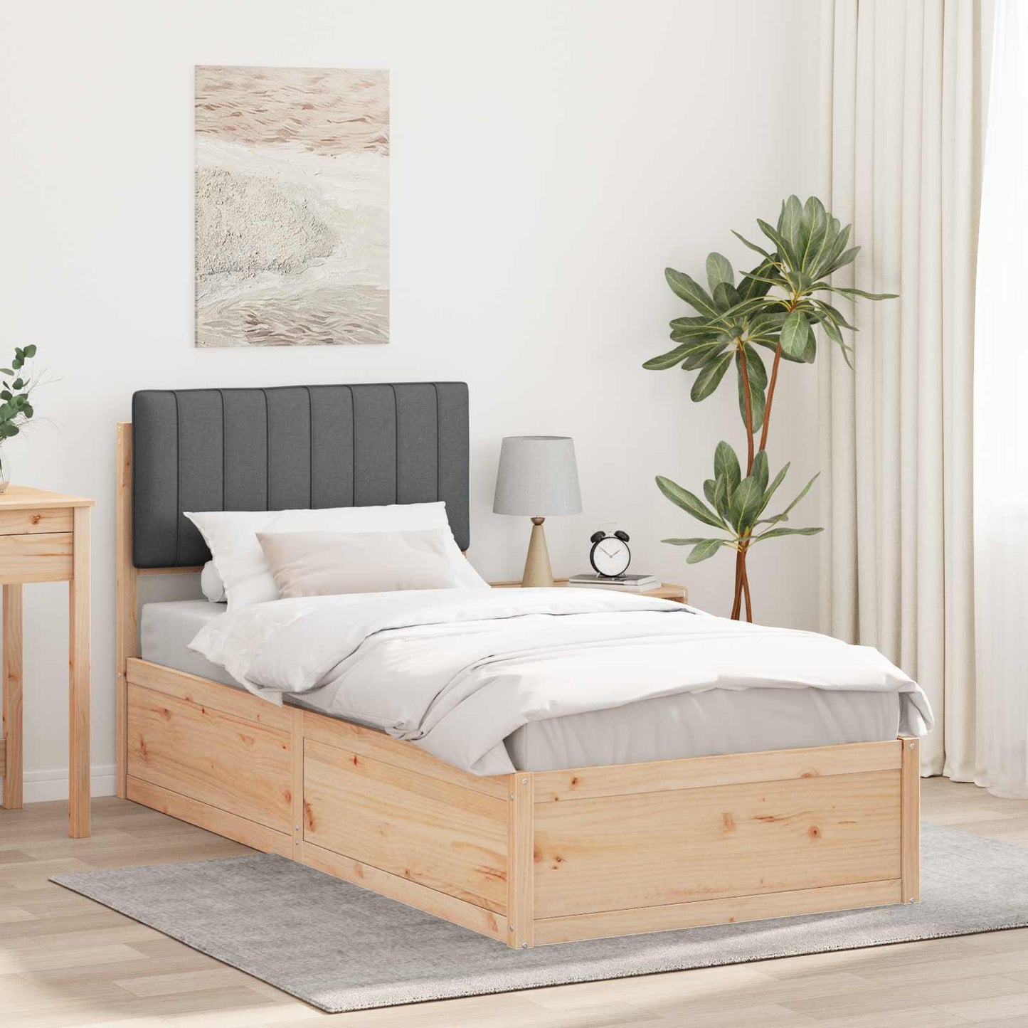 Bettgestell mit gepolstertem Kopfteil Dunkelgrau 90 x 190 cm