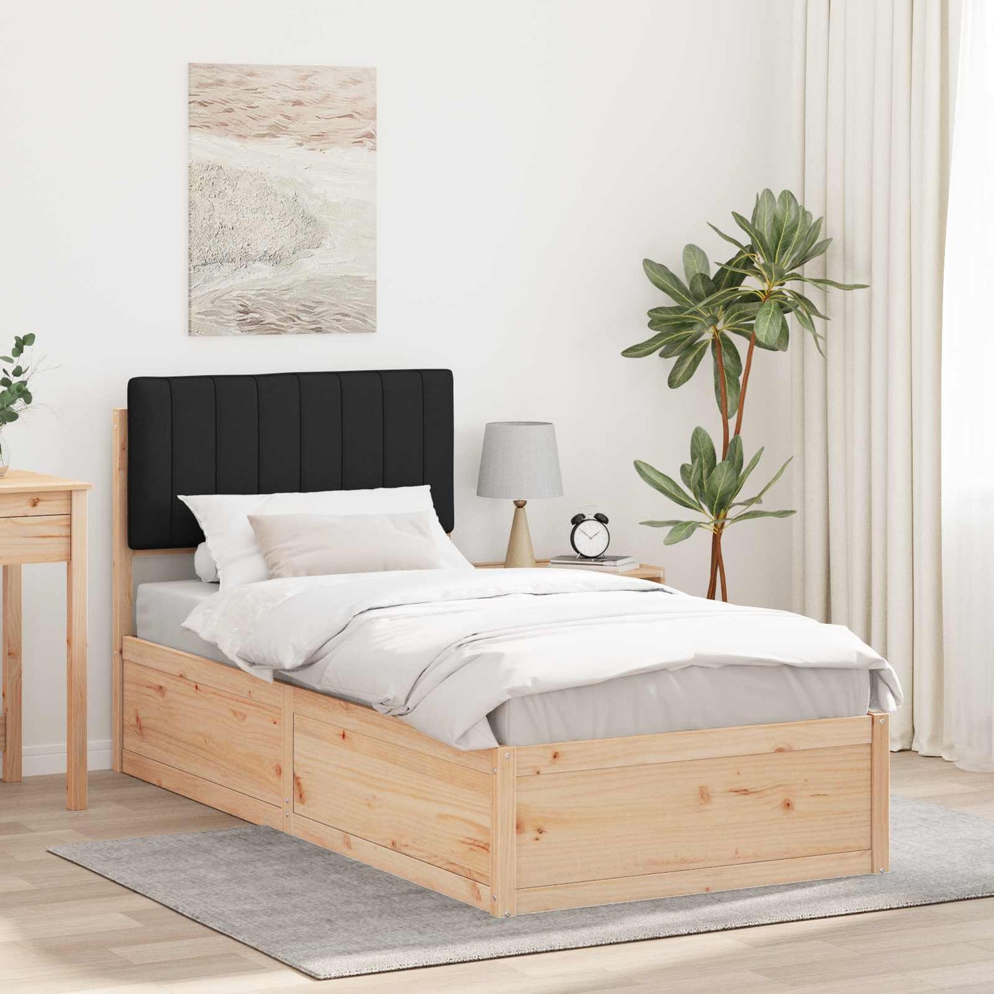 Bettgestell mit gepolstertem Kopfteil Schwarz 90 x 190 cm