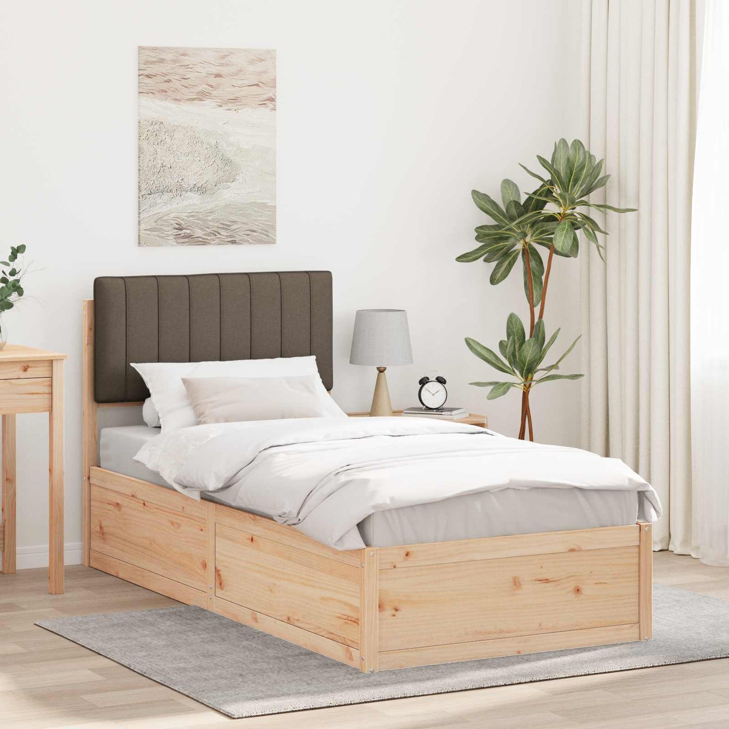 Bettgestell mit gepolstertem Kopfteil Taupe 90 x 190 cm