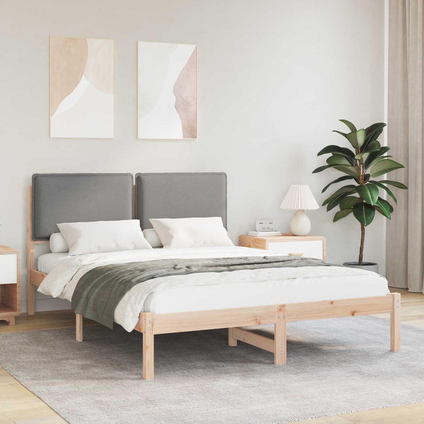 Bettgestell mit gepolstertem Kopfteil Hellgrau 140 x 200 cm