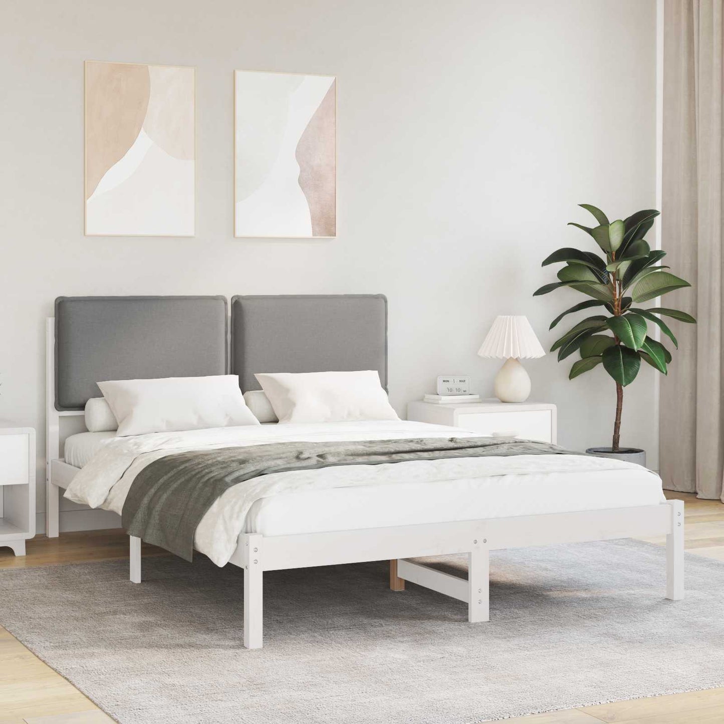 Bettgestell mit gepolstertem Kopfteil Hellgrau 140 x 200 cm