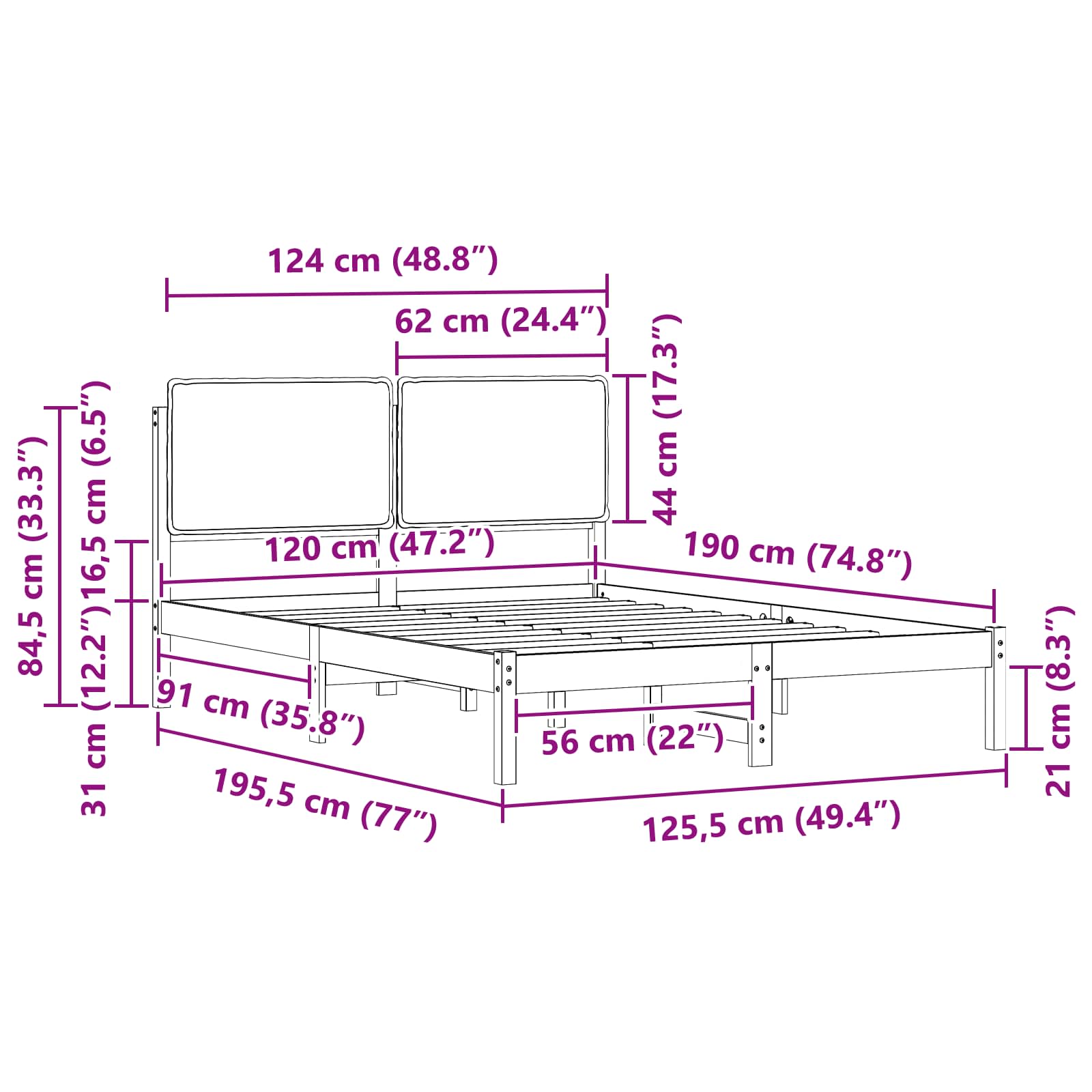 Bettgestell mit gepolstertem Kopfteil Taupe 120 x 190 cm