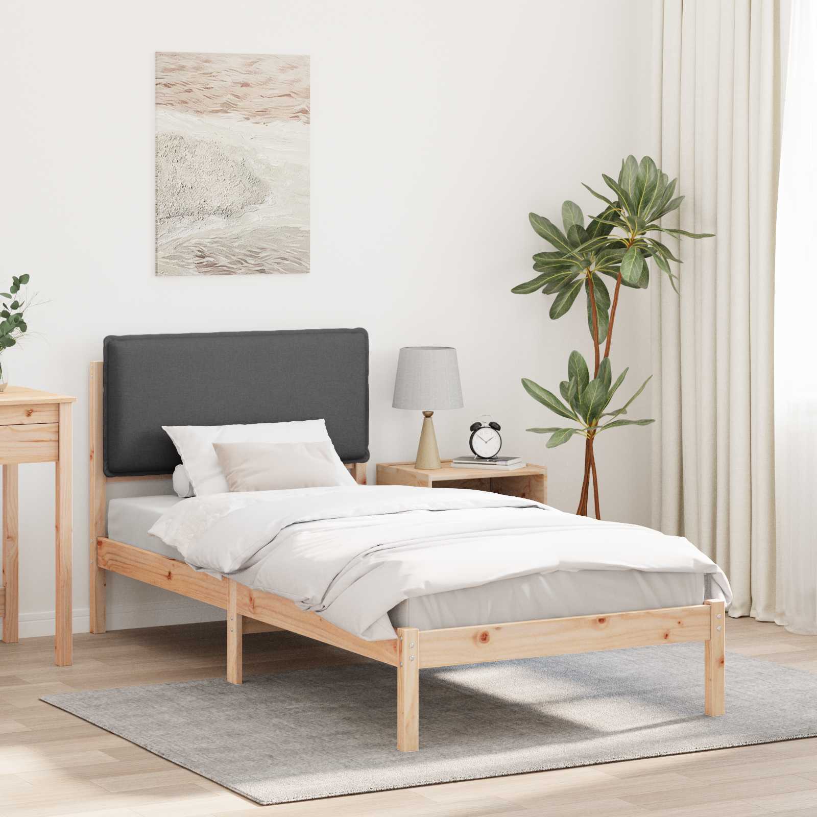 Bettgestell mit gepolstertem Kopfteil Dunkelgrau 100 x 200 cm