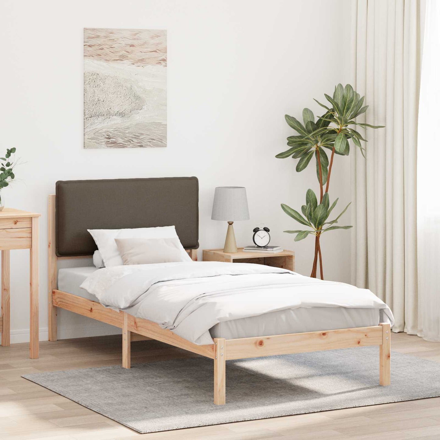 Bettgestell mit gepolstertem Kopfteil Taupe 90 x 200 cm