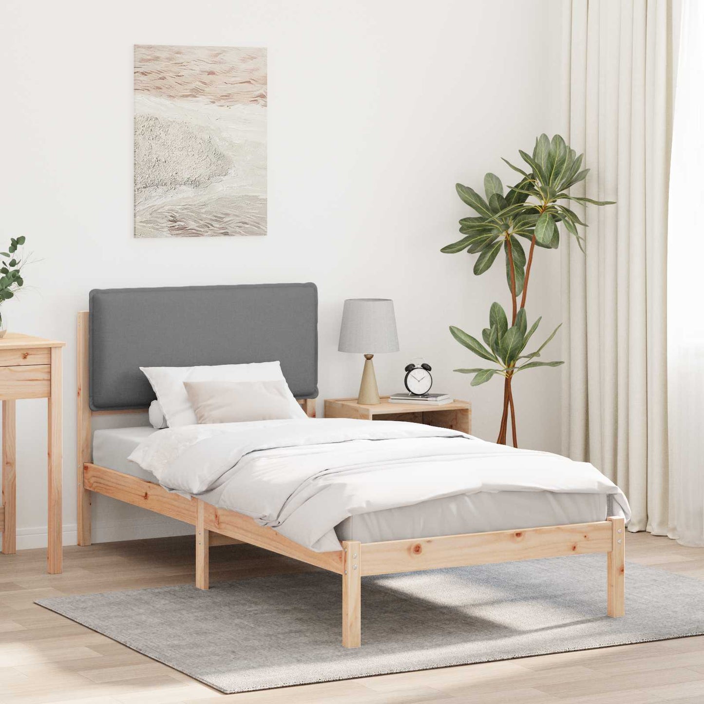 Bettgestell mit gepolstertem Kopfteil Hellgrau 80 x 200 cm