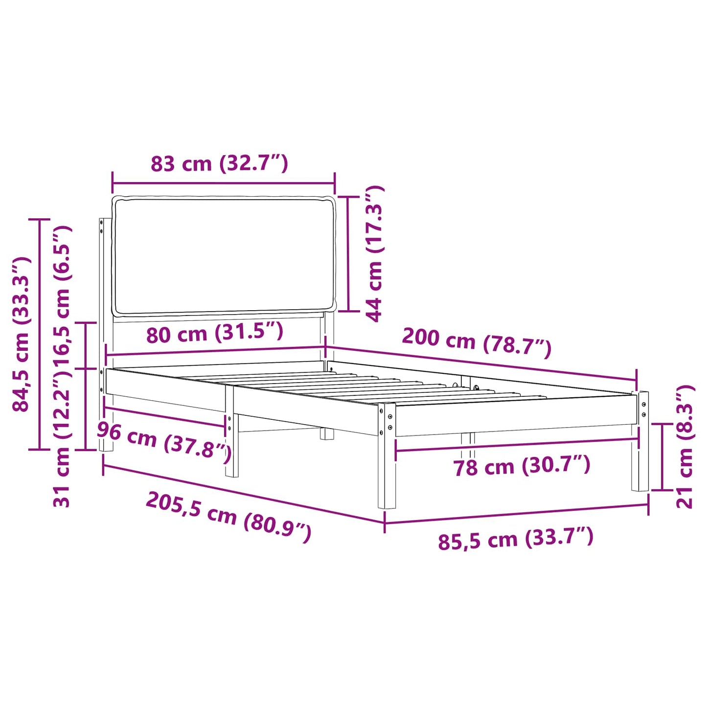 Bettgestell mit gepolstertem Kopfteil Taupe 80 x 200 cm
