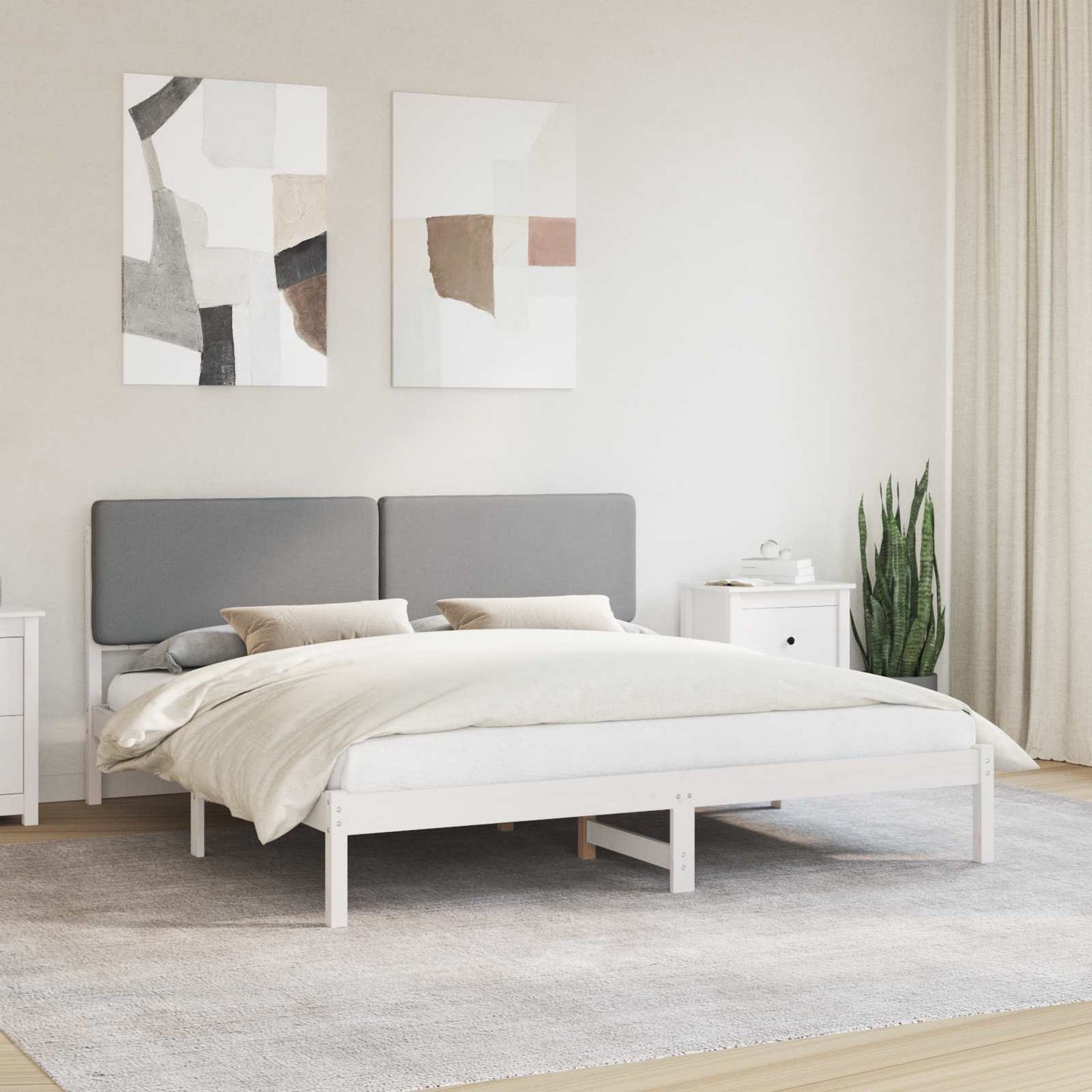 Bettgestell mit gepolstertem Kopfteil Hellgrau 180 x 200 cm