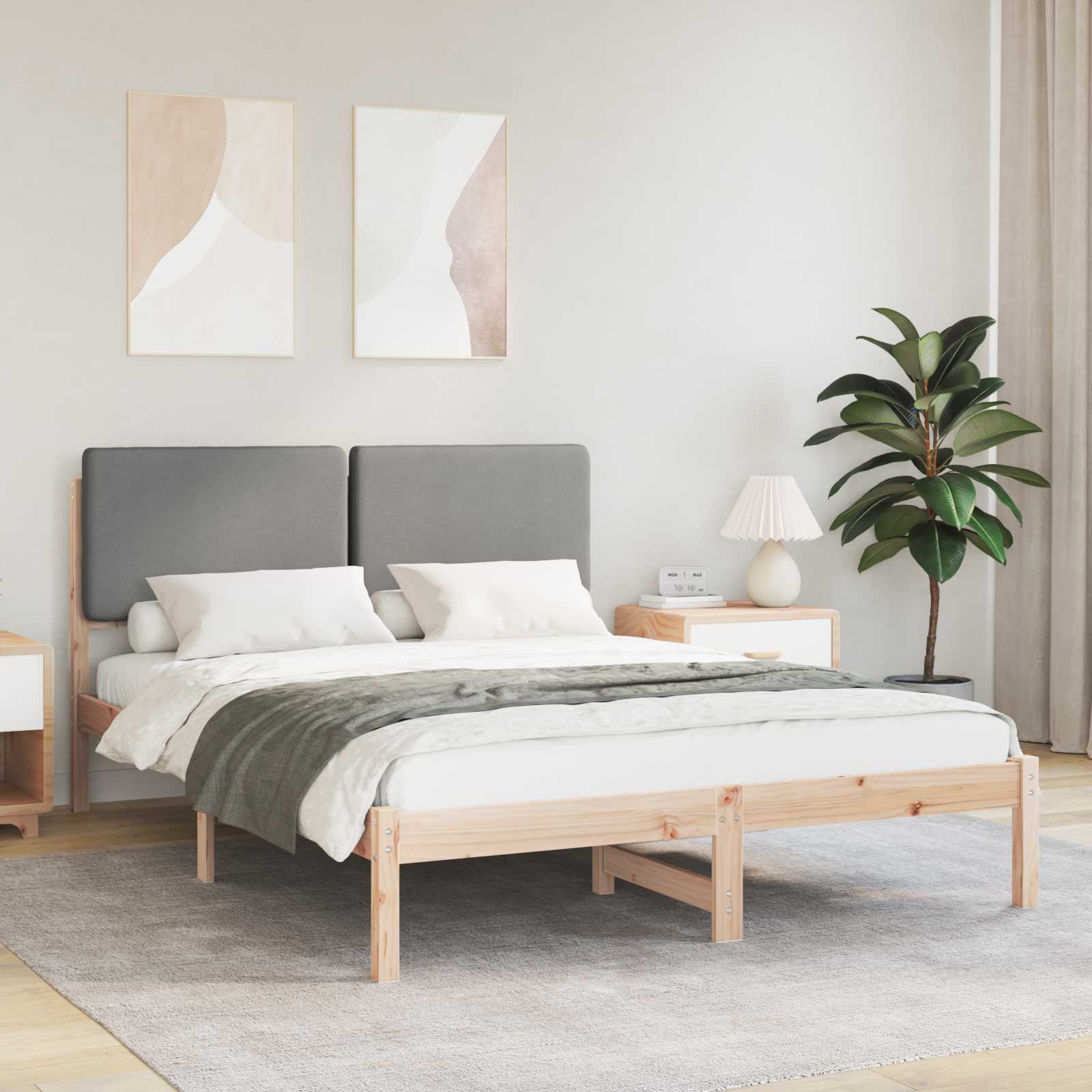 Bettgestell mit gepolstertem Kopfteil Hellgrau 160 x 200 cm