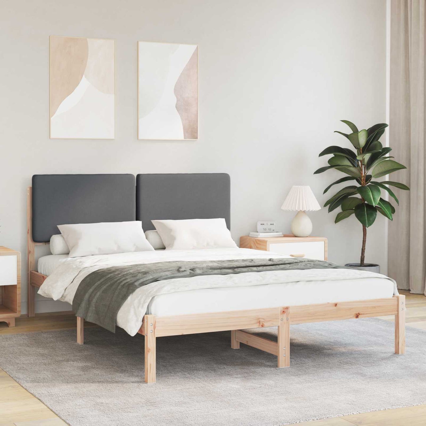 Bettgestell mit gepolstertem Kopfteil Dunkelgrau 160 x 200 cm
