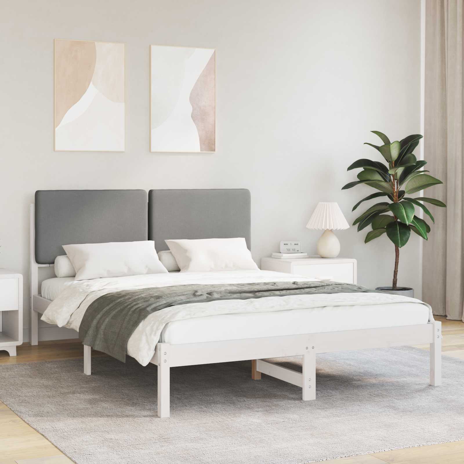Bettgestell mit gepolstertem Kopfteil Hellgrau 160 x 200 cm