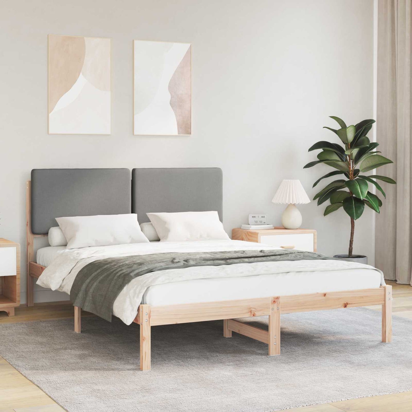 Bettgestell mit gepolstertem Kopfteil Hellgrau 140 x 200 cm