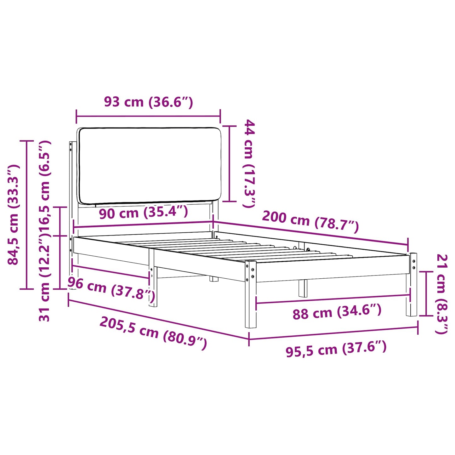 Bettgestell mit gepolstertem Kopfteil Taupe 90 x 200 cm