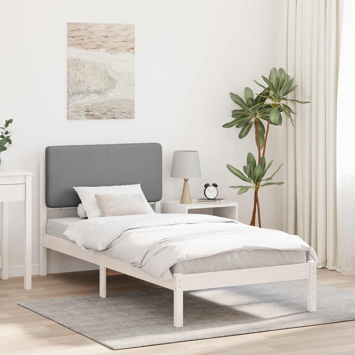 Bettgestell mit gepolstertem Kopfteil Hellgrau 80 x 200 cm