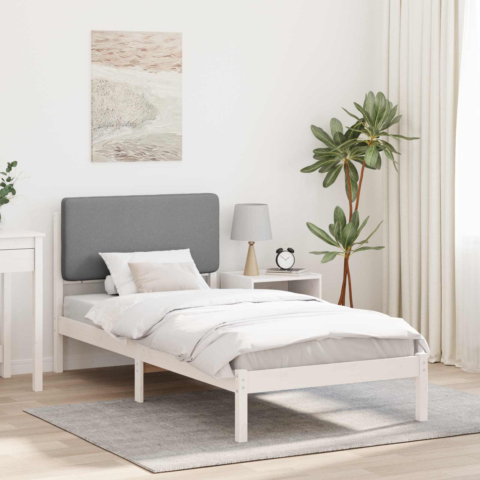 Bettgestell mit gepolstertem Kopfteil Hellgrau 90 x 190 cm